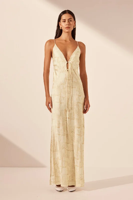 Elegant and comfortable women’s fashion wear   MEDINA PLUNGED SLIP TIE MAXI DRESS