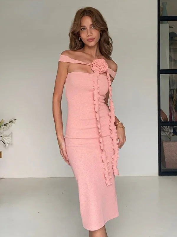 Trendy women’s clothing for every season   Bianca Bodycon Midi Dresses with Ruched and Rose Detail