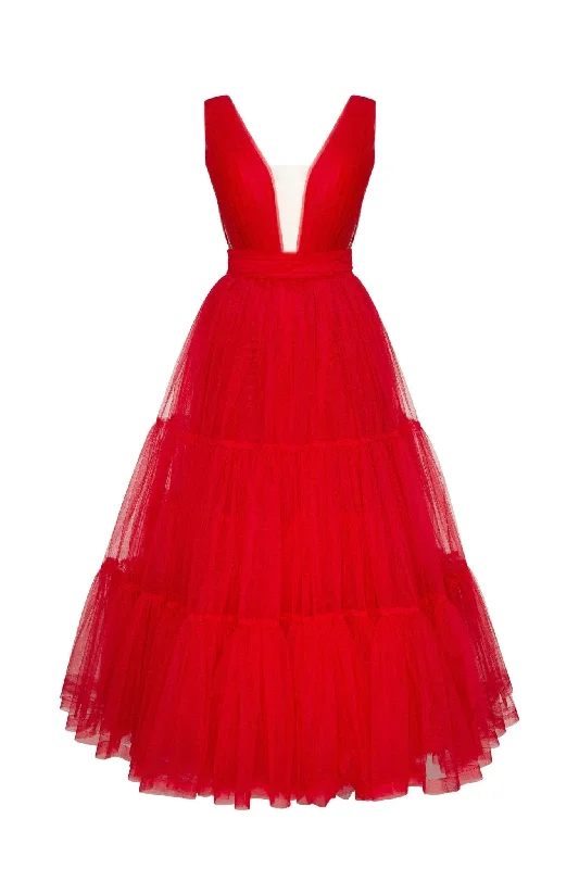The ultimate guide to stylish women’s fashion   Red Tender midi plunging neckline cut out dress