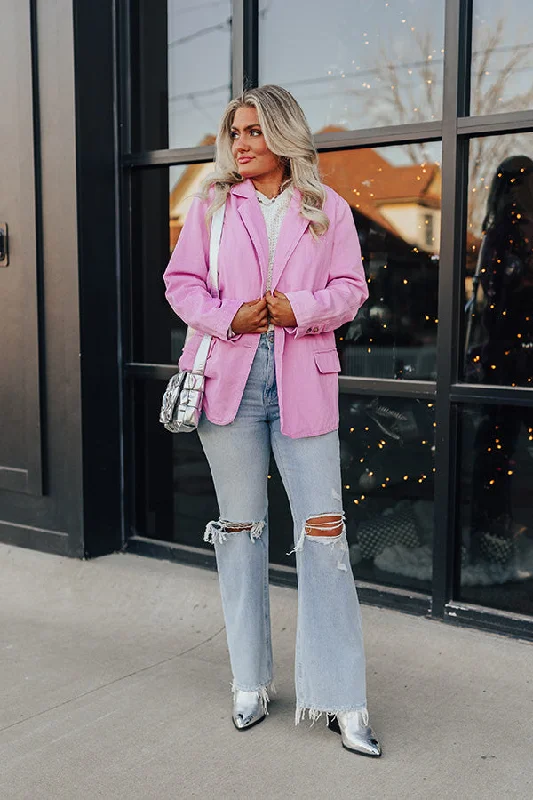 Back To You Denim Blazer In Pink