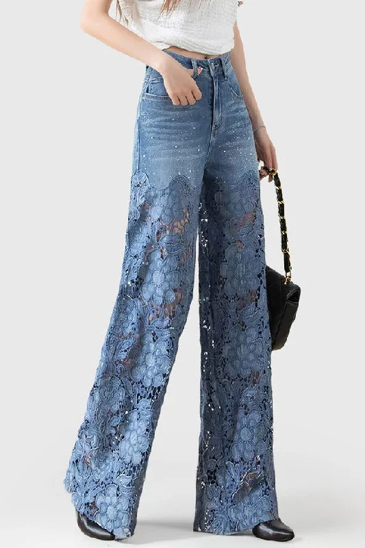 Soft, breathable fabrics for fashionable women   Camila Lace Patchwork Jeans