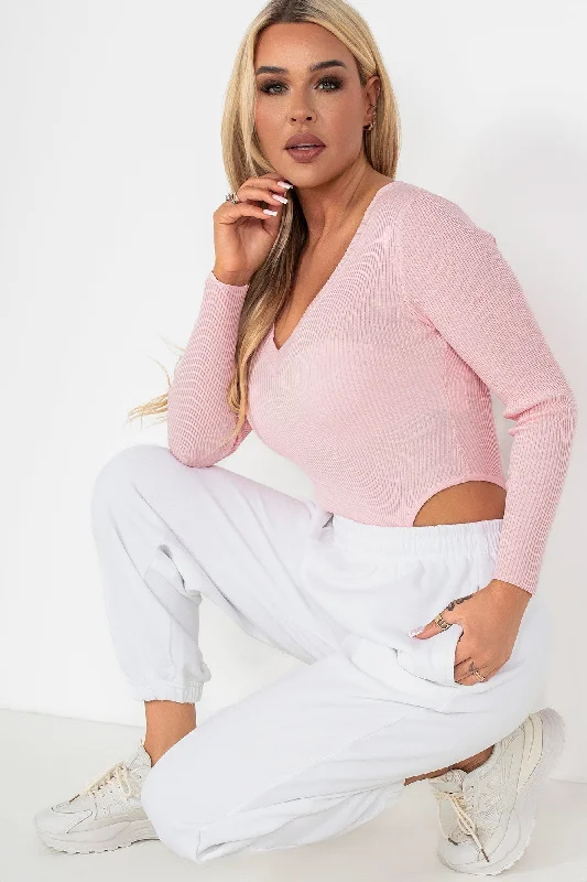 Stylish women’s clothing designed for comfort   Gabby Pink Knit Long Sleeve Bodysuit