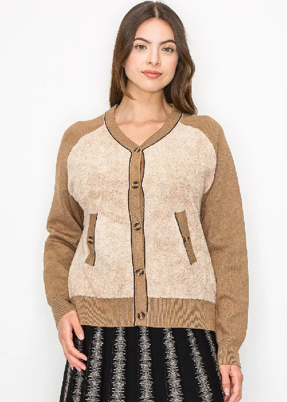 Soft Beige and Camel Knit Cardigan