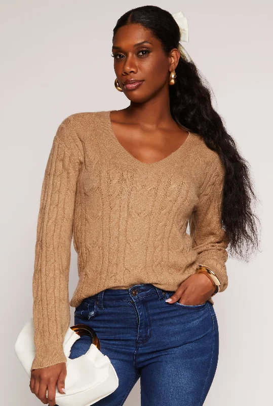 Elegant casual clothing for modern women   Cable Knit V Neck Sweater