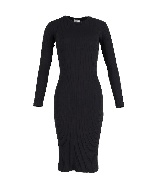 Women’s clothing that fits your personality and style   Re/Done Ribbed Knit Fitted Long Sleeved Midi Dress in Black Cotton