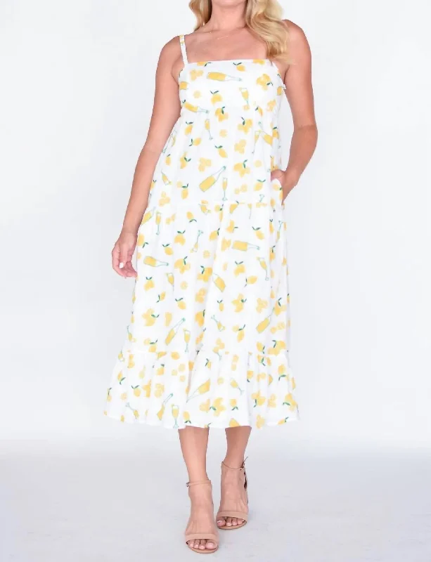 Elegant casual clothing for modern women   Summer Fling Midi Dress In Limoncello Embroidery