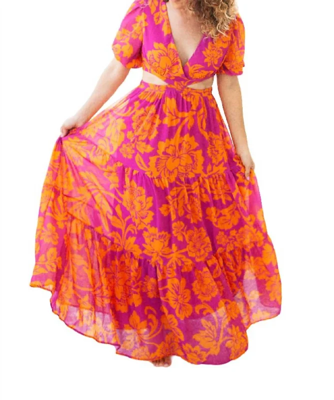 Curated collections of sophisticated women’s wear   Kira Woven Maxi Dress In Fuchsia Orange