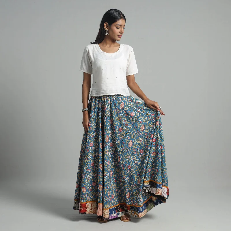 Green - Sanganeri Block Print Cotton Long Skirt 19