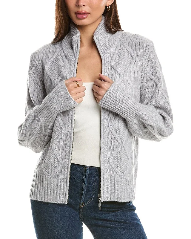 Forte Cashmere Luxe Cable Zip Mock Wool & Cashmere-Blend Cardigan