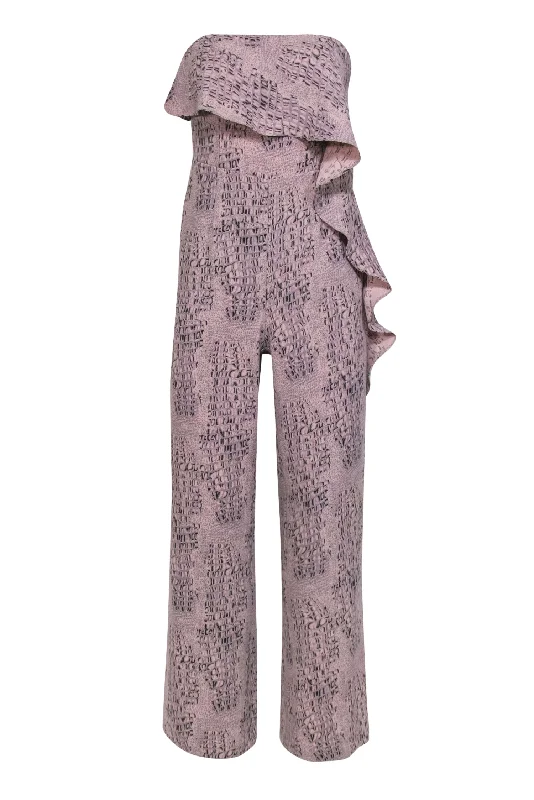Refresh your wardrobe with trendy women’s apparel   Alice & Trixie - Light Pink & Black Reptile Print Strapless Jumpsuit w/ Flounce Sz XS
