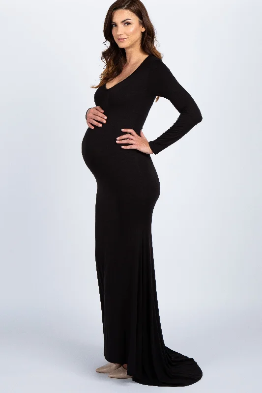 Curated collections for modern, fashionable women PinkBlush Black Long Sleeve Photoshoot Maternity Gown/Dress Curated collections for modern, fashionable women PinkBlush Black Long Sleeve Photoshoot Maternity Gown/Dress