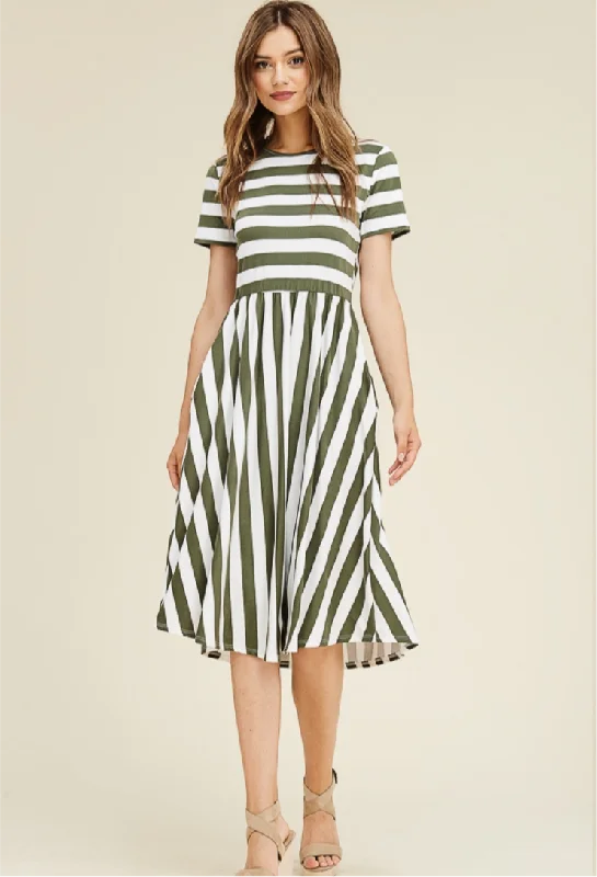 Chic, modern looks for the stylish woman   Olive Stripe Midi Dress
