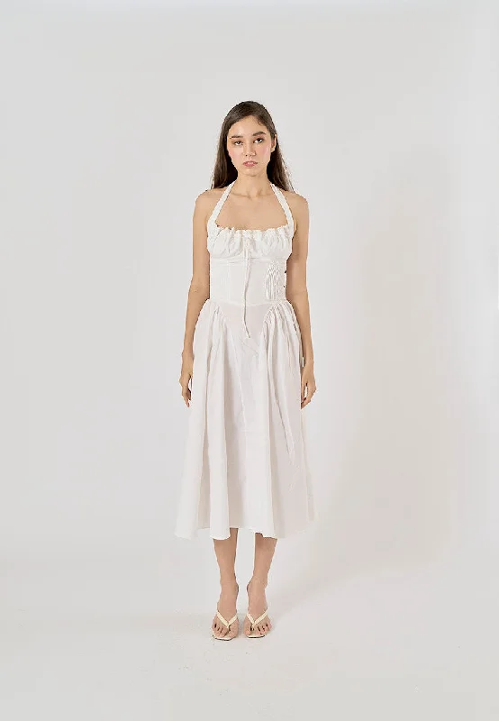 Refresh your wardrobe with trendy women’s apparel   Talula White Back Hollow Out Front Lace up Halter Midi Dress