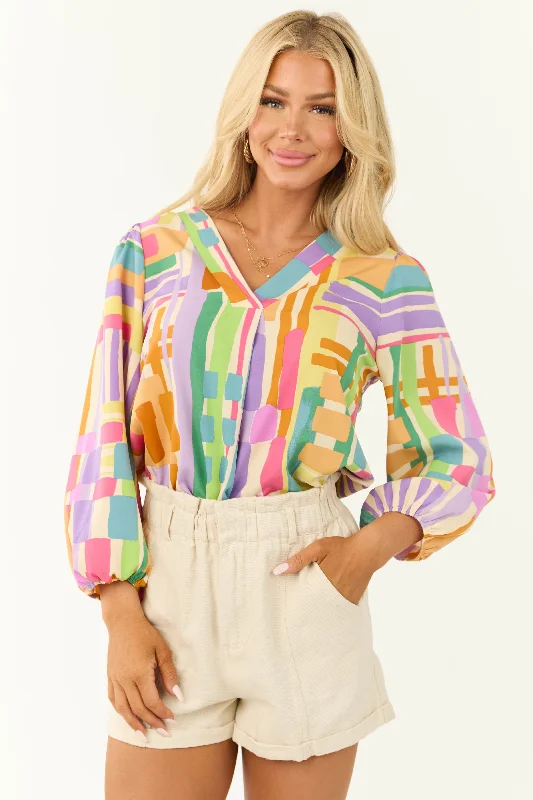 Chic, modern looks for the stylish woman Multicolor Abstract Printed Long Sleeve Blouse Chic, modern looks for the stylish woman Multicolor Abstract Printed Long Sleeve Blouse